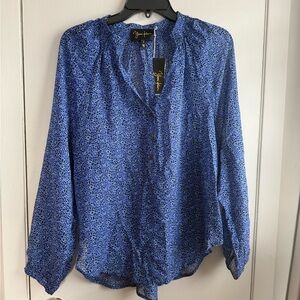 Yumi Kim Cobalt Blue Patterned Blouse